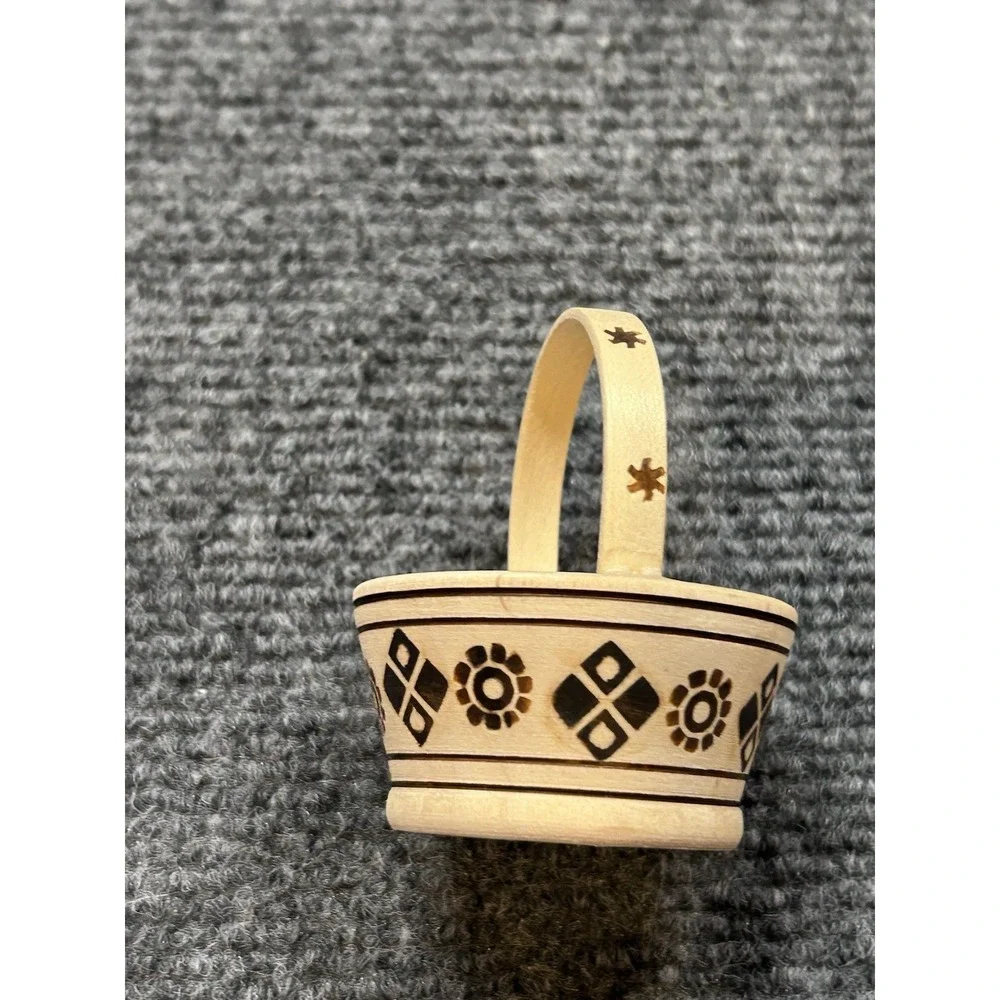 Wooden basket handmade small decor wood carving wood burning Ukraine Easter Folk
